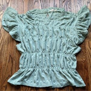 Anthropologie Blue Tassel - Green Ruffled Women's Top
